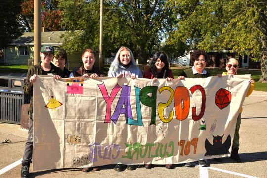 The Cosplay Club poses for a photo before the Homecoming Parade.
